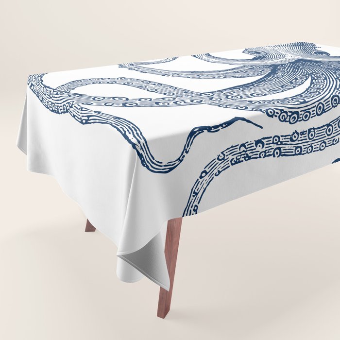 Blue nautical vintage octopus illustration Tablecloth Gallery Image 1