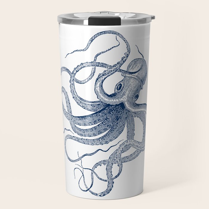 Blue nautical vintage octopus illustration Travel Mug Gallery Image 1