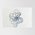 Blue nautical vintage octopus illustration Rug Gallery Image 2