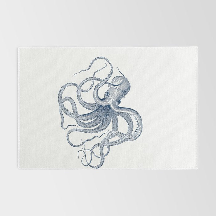 Blue nautical vintage octopus illustration Rug Gallery Image 2