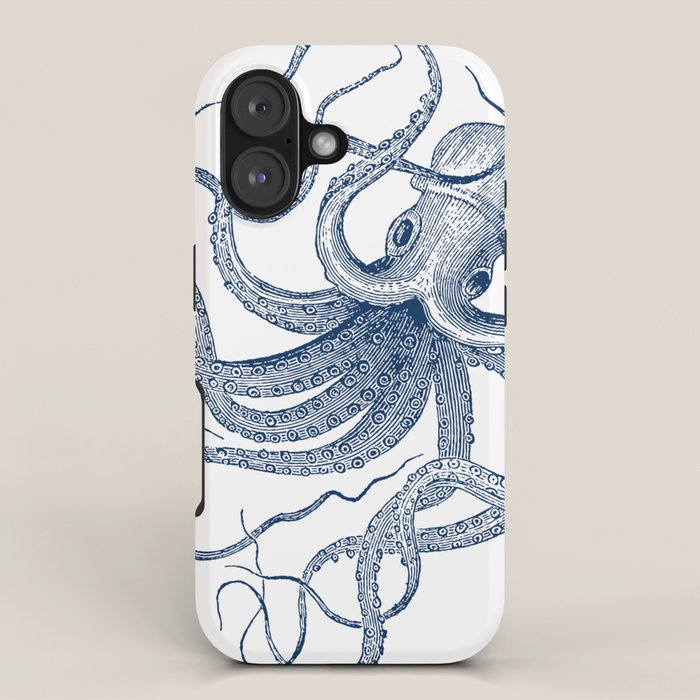 Blue nautical vintage octopus illustration iPhone Case Gallery Image 1