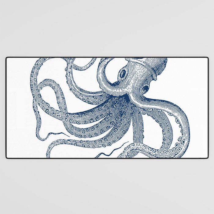 Blue nautical vintage octopus illustration Desk Mat Gallery Image 3