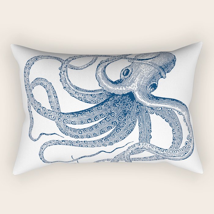 Blue nautical vintage octopus illustration Rectangular Pillow Gallery Image 1