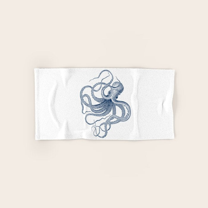 Blue nautical vintage octopus illustration Bath Towel Gallery Image 1