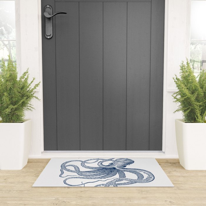 Blue nautical vintage octopus illustration Welcome Mat Gallery Image 3