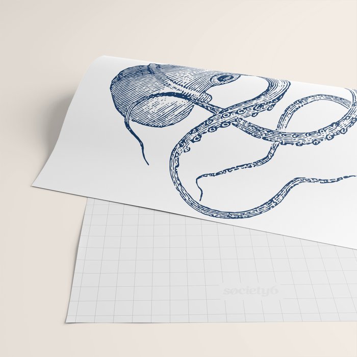 Blue nautical vintage octopus illustration Wrapping Paper Gallery Image 2