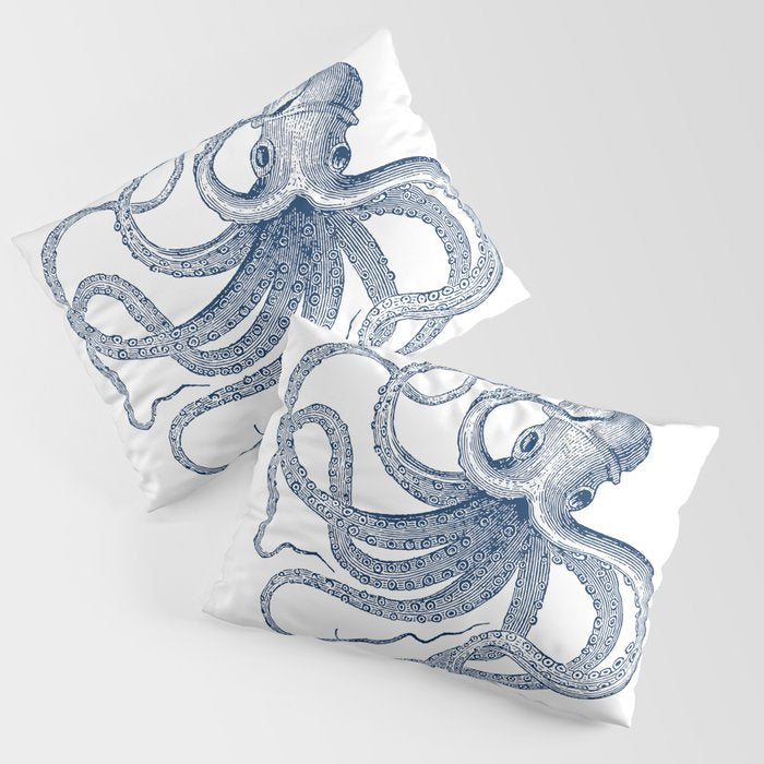 Blue nautical vintage octopus illustration Pillow Sham Gallery Image 3