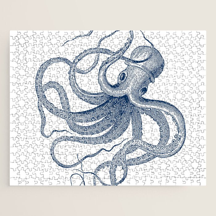 Blue nautical vintage octopus illustration Jigsaw Puzzle Gallery Image 1