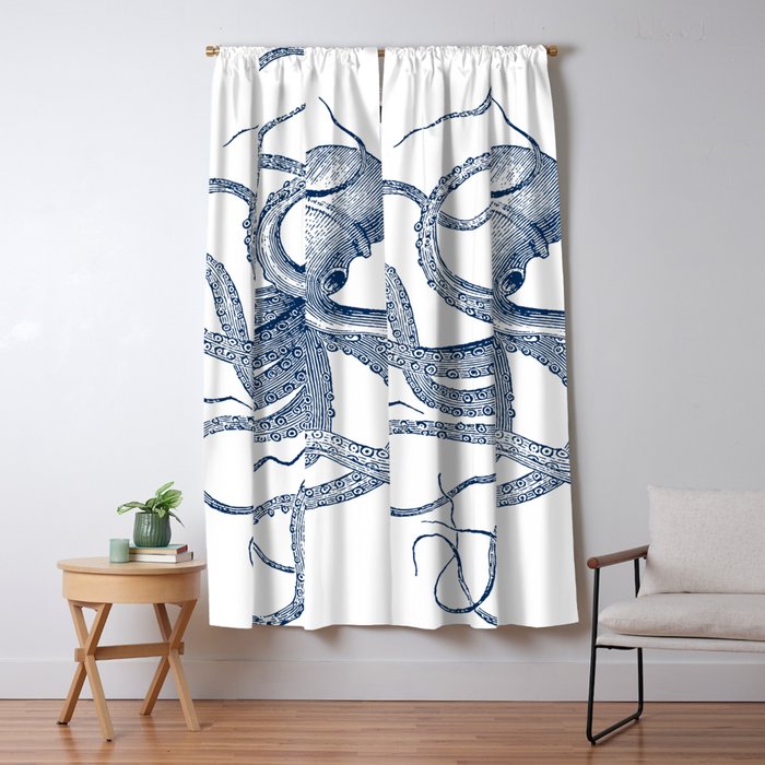 Blue nautical vintage octopus illustration Window Curtain Gallery Image 5