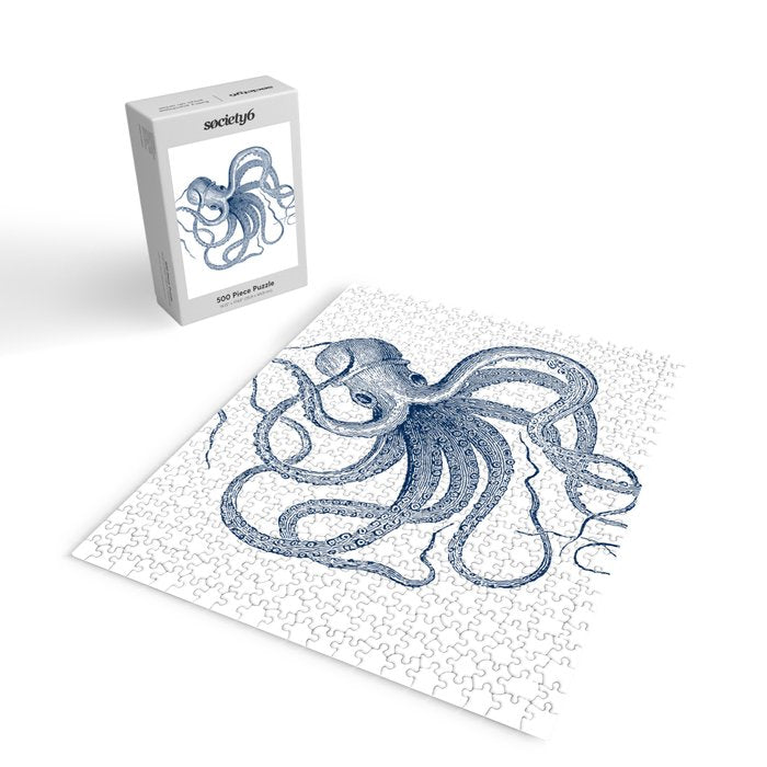 Blue nautical vintage octopus illustration Jigsaw Puzzle Gallery Image 2