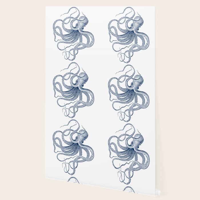 Blue nautical vintage octopus illustration Wallpaper Gallery Image 2