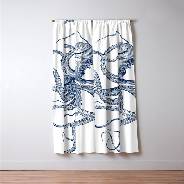 Blue nautical vintage octopus illustration Window Curtain Gallery Image 3