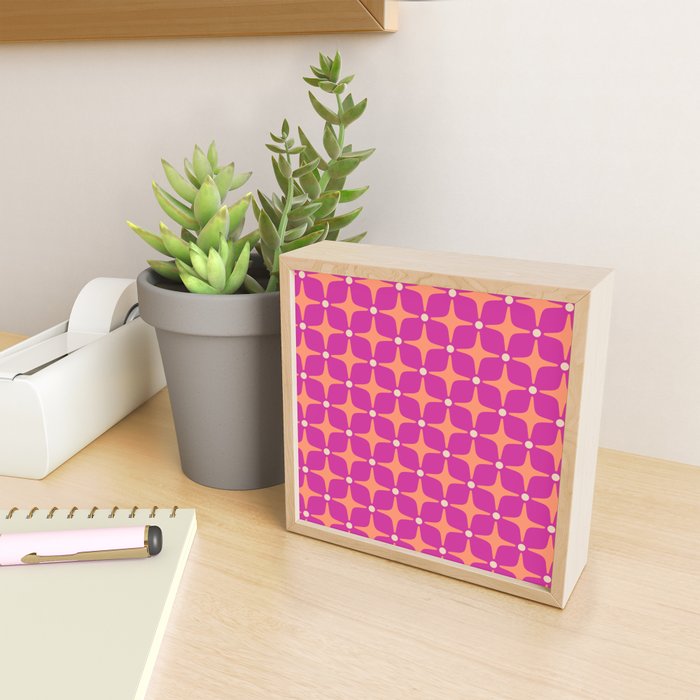 Mid Century Modern Star Pattern 143 Magenta and Orange Mini Art Print Gallery Image 2