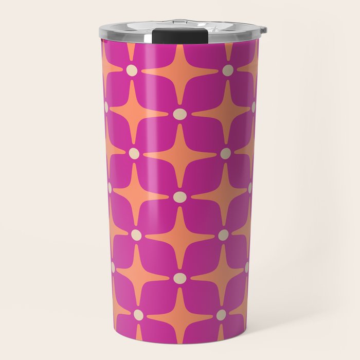 Mid Century Modern Star Pattern 143 Magenta and Orange Travel Mug Gallery Image 1