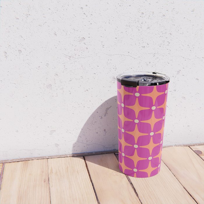 Mid Century Modern Star Pattern 143 Magenta and Orange Travel Mug Gallery Image 4