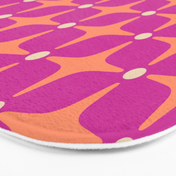 Mid Century Modern Star Pattern 143 Magenta and Orange Bath Mat Gallery Image 3