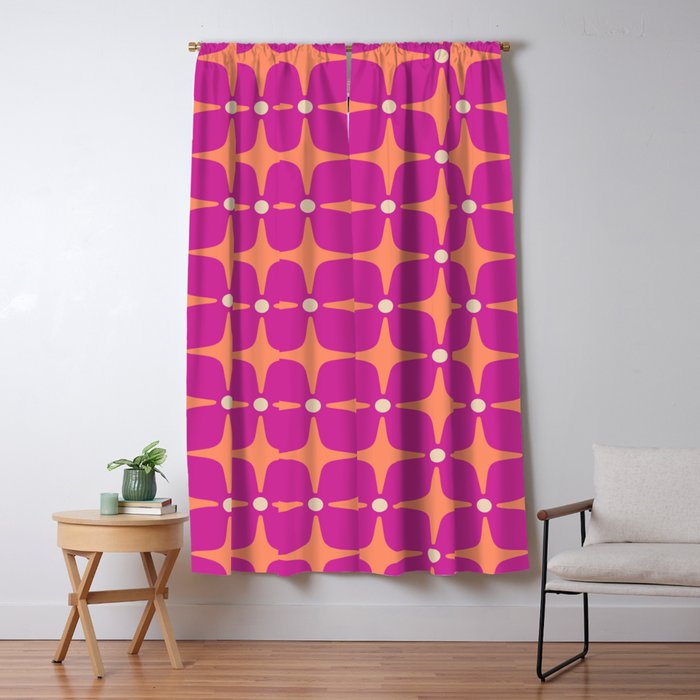 Mid Century Modern Star Pattern 143 Magenta and Orange Window Curtain Gallery Image 5
