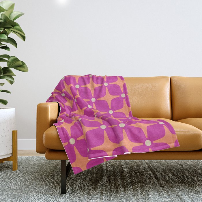 Mid Century Modern Star Pattern 143 Magenta and Orange Throw Blanket Gallery Image 1
