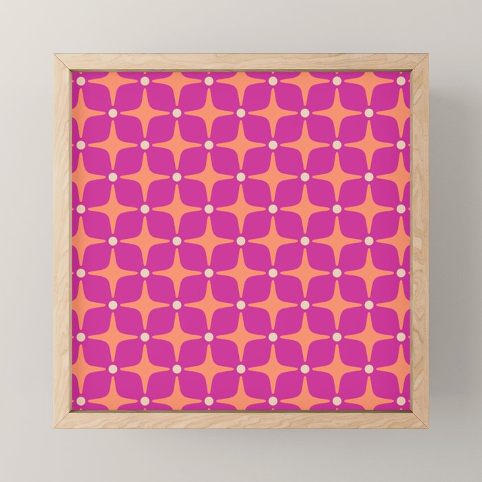 Mid Century Modern Star Pattern 143 Magenta and Orange Mini Art Print Gallery Image 1