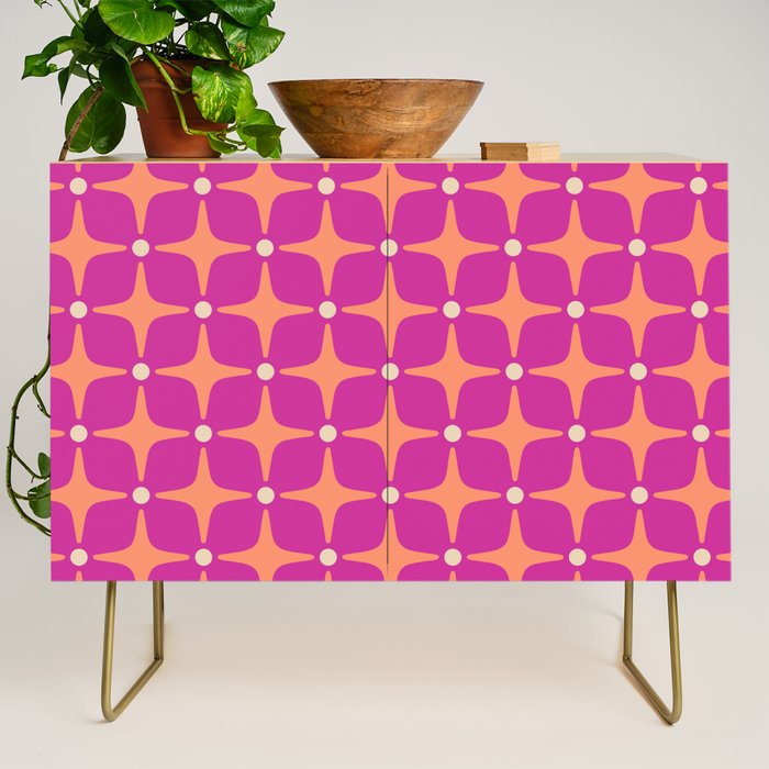 Mid Century Modern Star Pattern 143 Magenta and Orange Credenza Gallery Image 1