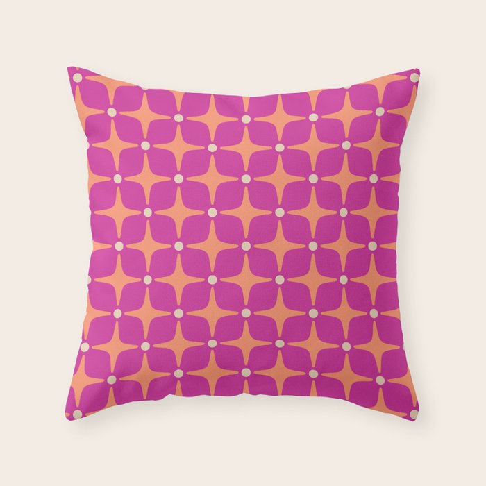 Mid Century Modern Star Pattern 143 Magenta and Orange Throw Pillow Gallery Image 1
