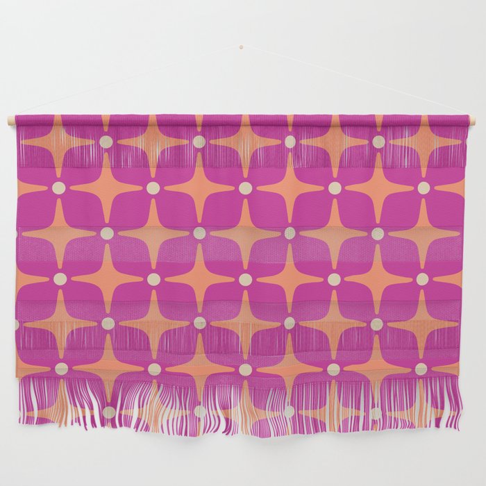 Mid Century Modern Star Pattern 143 Magenta and Orange Wall Hanging Gallery Image 1