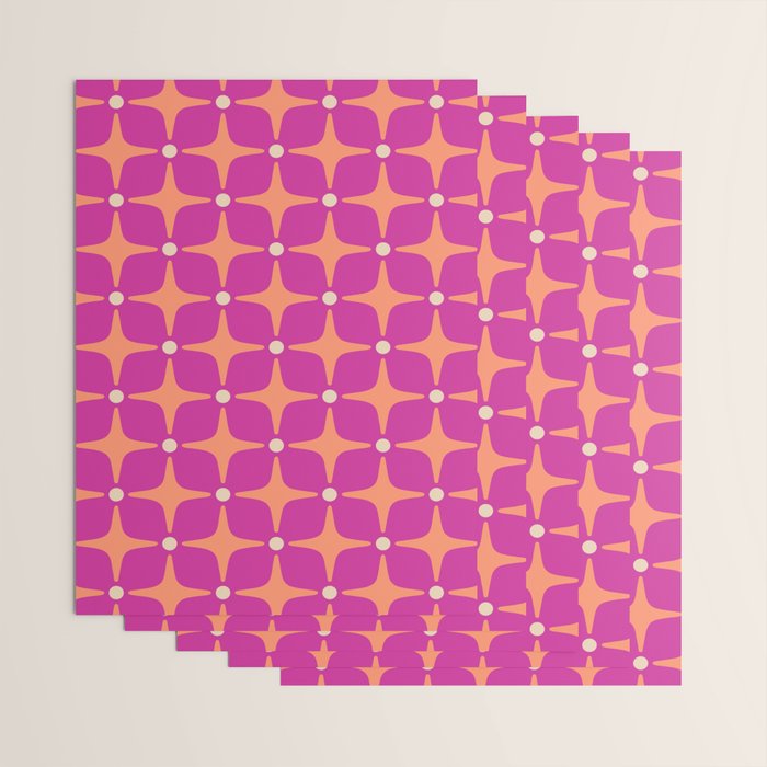 Mid Century Modern Star Pattern 143 Magenta and Orange Wrapping Paper Gallery Image 3
