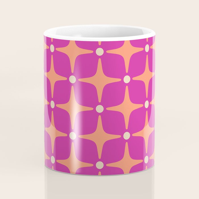 Mid Century Modern Star Pattern 143 Magenta and Orange Coffee Mug Gallery Image 4