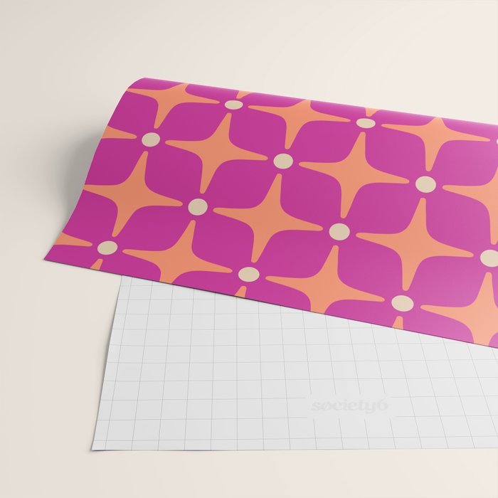 Mid Century Modern Star Pattern 143 Magenta and Orange Wrapping Paper Gallery Image 2