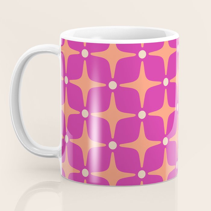 Mid Century Modern Star Pattern 143 Magenta and Orange Coffee Mug Gallery Image 3