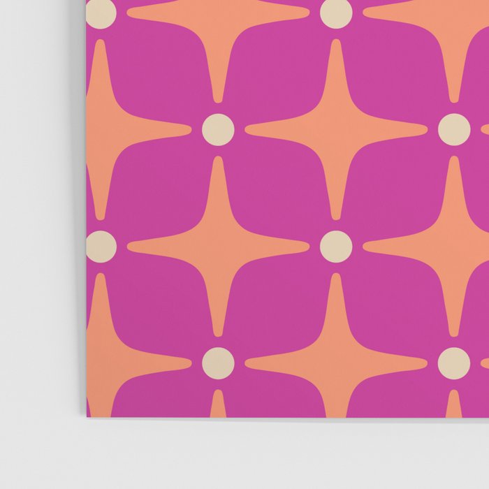 Mid Century Modern Star Pattern 143 Magenta and Orange Poster Gallery Image 3