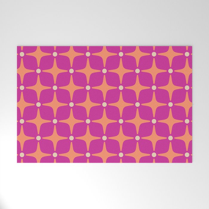 Mid Century Modern Star Pattern 143 Magenta and Orange Welcome Mat Gallery Image 1