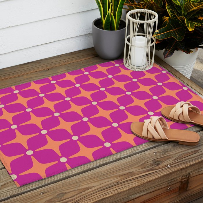 Mid Century Modern Star Pattern 143 Magenta and Orange Outdoor Rug Gallery Image 2