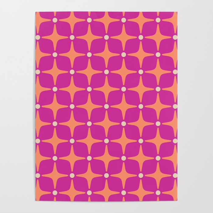 Mid Century Modern Star Pattern 143 Magenta and Orange Poster Gallery Image 4