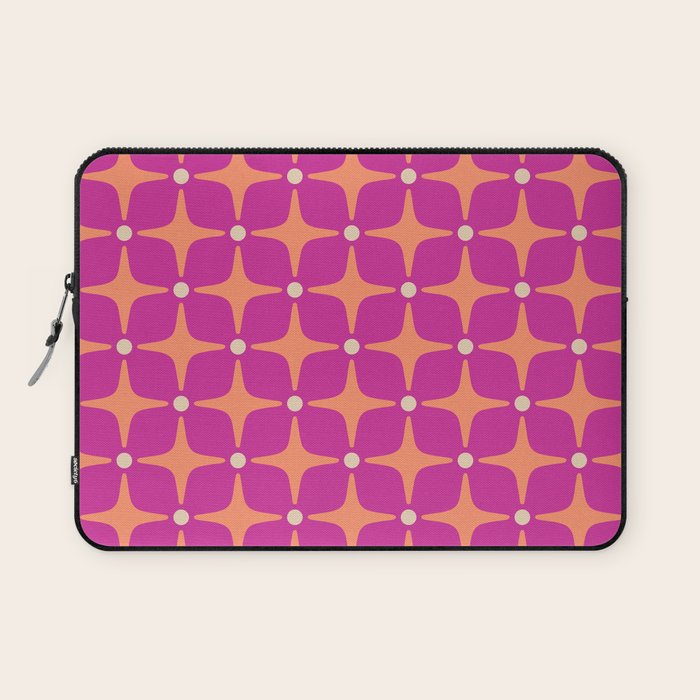 Mid Century Modern Star Pattern 143 Magenta and Orange Laptop Sleeve Gallery Image 1