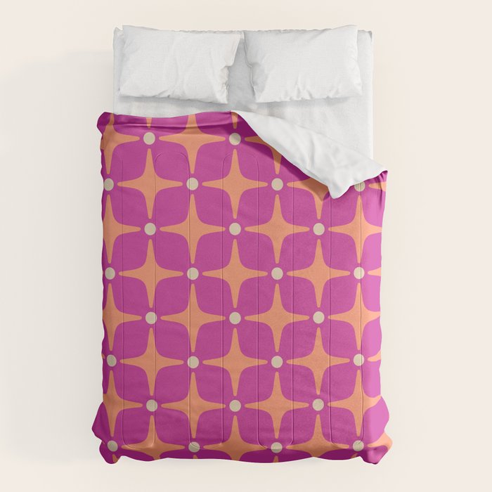 Mid Century Modern Star Pattern 143 Magenta and Orange Comforter Gallery Image 6