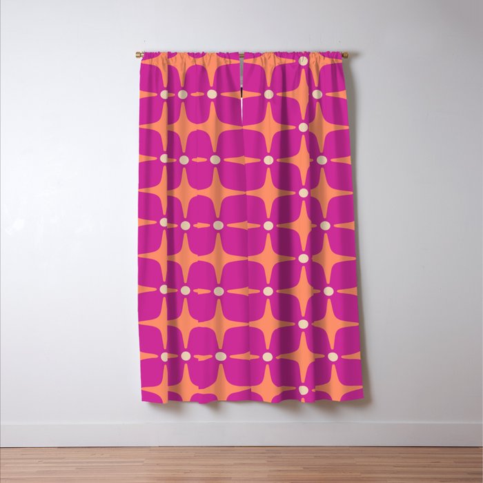 Mid Century Modern Star Pattern 143 Magenta and Orange Window Curtain Gallery Image 3