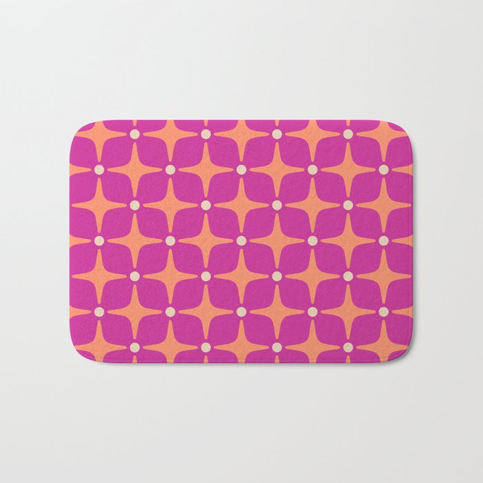 Mid Century Modern Star Pattern 143 Magenta and Orange Bath Mat Gallery Image 1