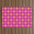 Mid Century Modern Star Pattern 143 Magenta and Orange Outdoor Rug Gallery Image 1