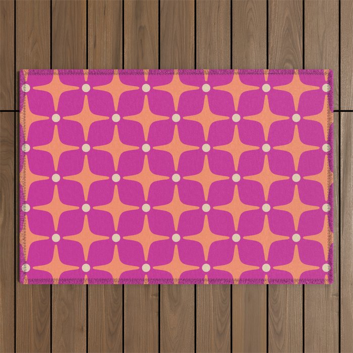 Mid Century Modern Star Pattern 143 Magenta and Orange Outdoor Rug Gallery Image 1