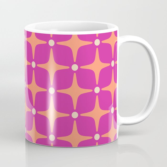 Mid Century Modern Star Pattern 143 Magenta and Orange Coffee Mug Gallery Image 1