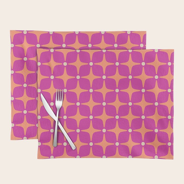 Mid Century Modern Star Pattern 143 Magenta and Orange Placemat Gallery Image 1