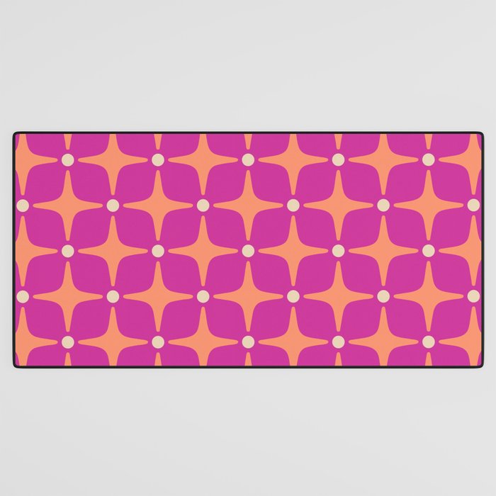 Mid Century Modern Star Pattern 143 Magenta and Orange Desk Mat Gallery Image 3