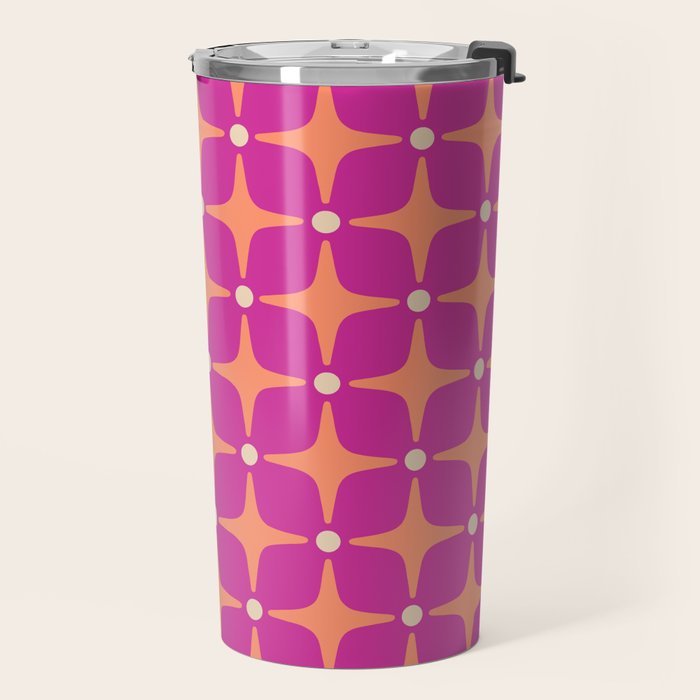 Mid Century Modern Star Pattern 143 Magenta and Orange Travel Mug Gallery Image 2