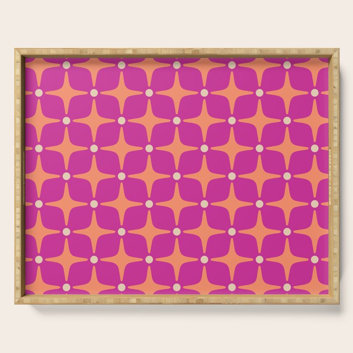 Mid Century Modern Star Pattern 143 Magenta and Orange Serving Tray Gallery Image 1