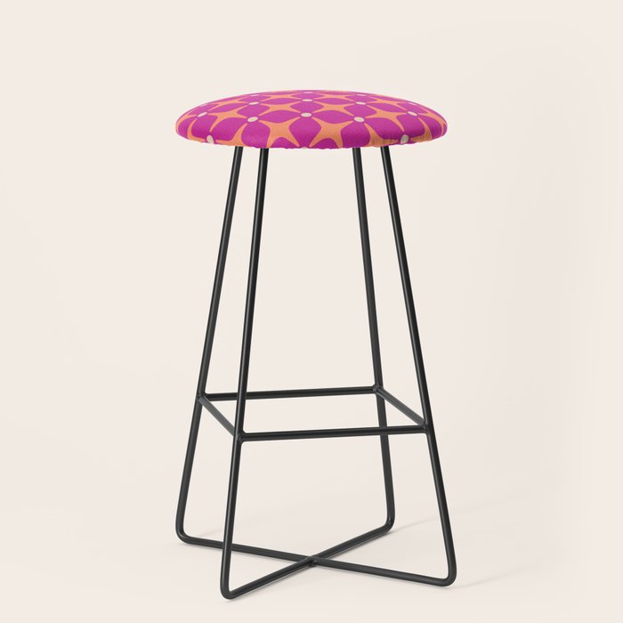 Mid Century Modern Star Pattern 143 Magenta and Orange Stool Gallery Image 1