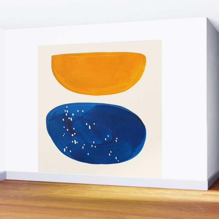 Minimalist Mid century Painting Colorful Yellow Blue Shapes Patterns Wall Mural Gallery Image 2