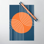 Mid Century Modern Geometric 161 Sun Rainbow abstract in Navy Blue Orange Wrapping Paper Gallery Image 1