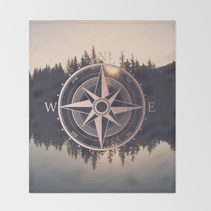 Rose Gold Compass Forest Throw Blanket Gallery Image 2