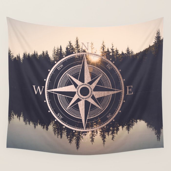 Rose Gold Compass Forest Wall Tapestry Gallery Image 4